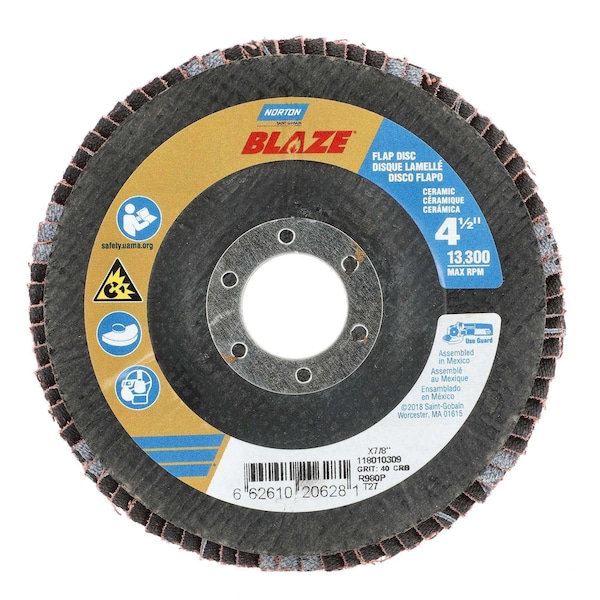 Norton Abrasives Flap Disc, Ceramic, Type 27, 4 1/2" dia 66261020628 - main