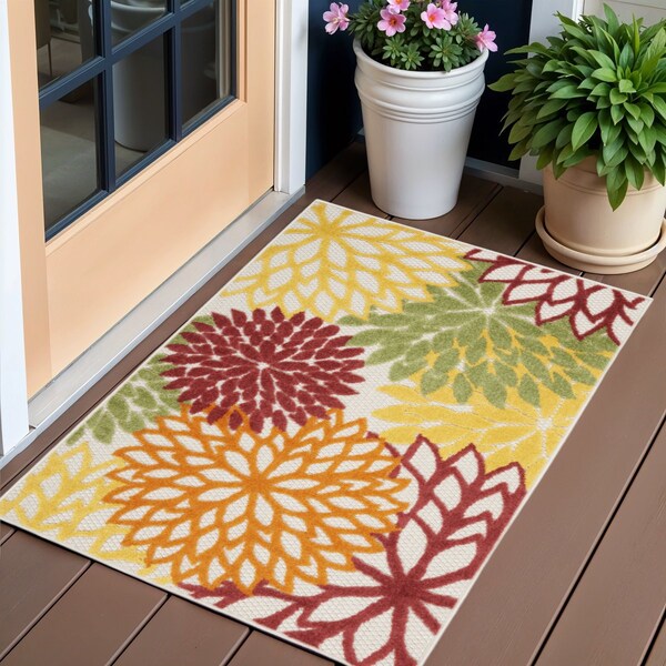 Homeroots 3' X 5' Green Orange and Red Indoor Outdoor Area Rug 521643 - main