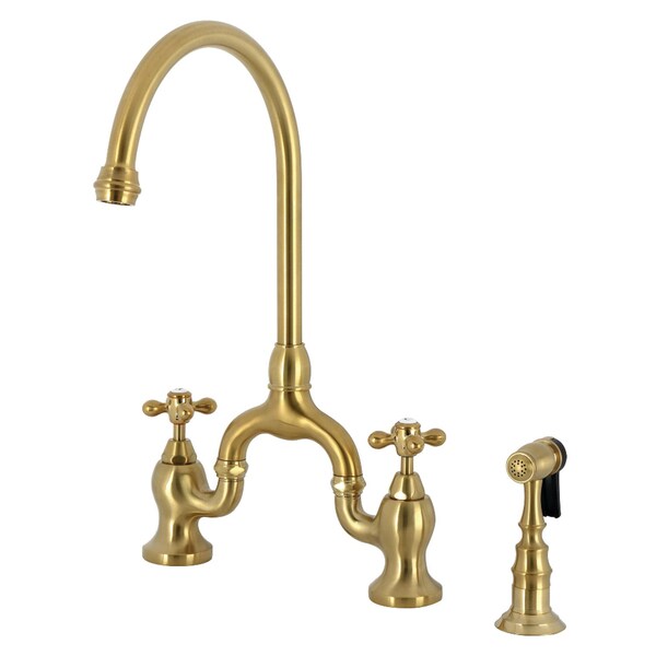 Kingston Brass Bridge Kitchen Faucet with Brass Sprayer, Brushed Brass KS7797AXBS - main