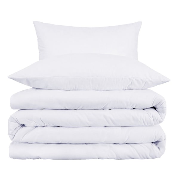 Homeroots White King Cotton Blend 1000 Thread Count Washable Duvet Cover Set 528182 - main