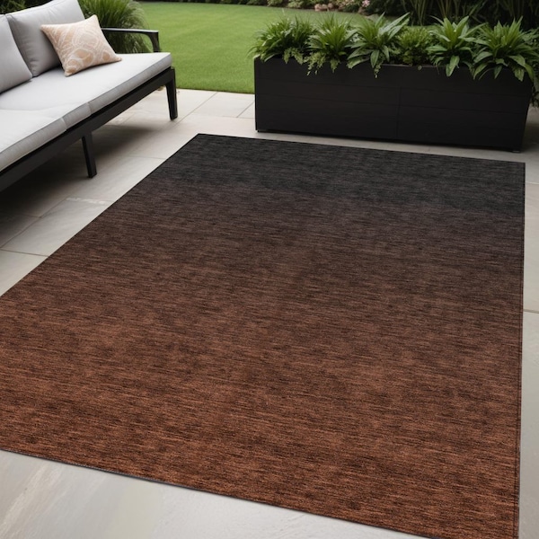 Homeroots 5' X 8' Orange And Charcoal Abstract Washable Indoor Outdoor Area Rug 588967 - main