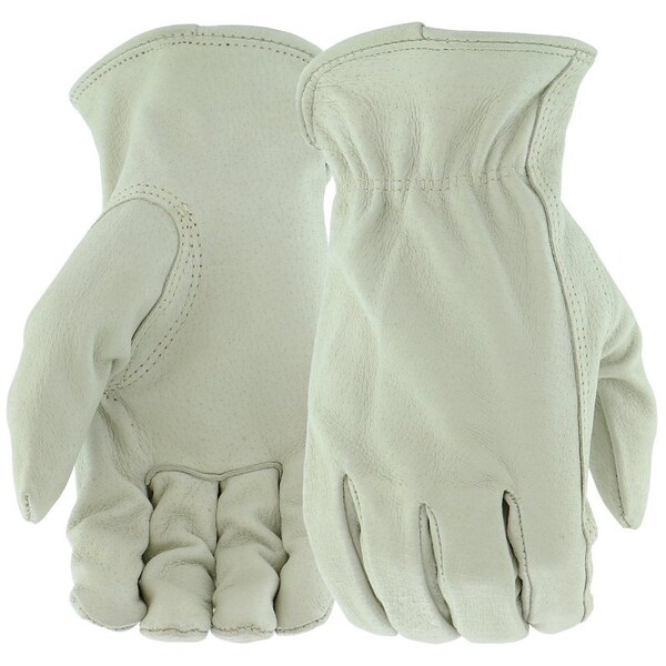 Boss Gloves, Men's, L, 8 to 8-3/8 in L, Keystone Thumb, Elastic Cuff, Pigskin Leather, White B83071-L - main