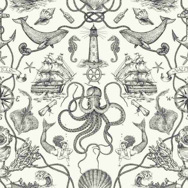 York Wallcoverings Deep Sea Toile Black Wallpaper HO3360 - main