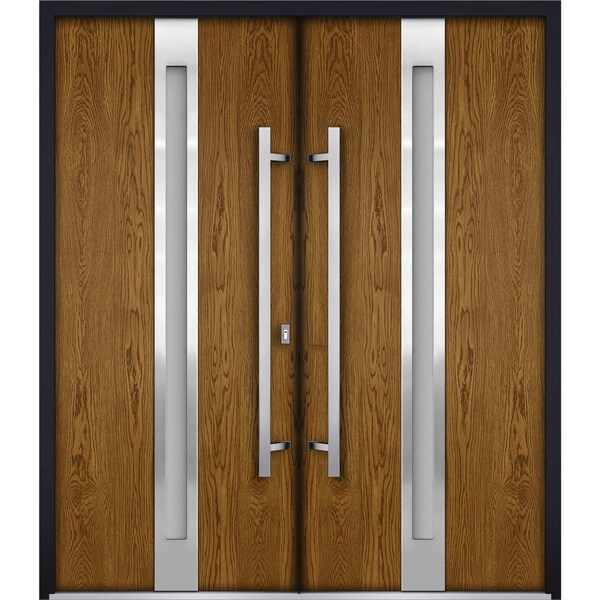 Vdomdoors Metal Double Doors Deux 1744 Natural Oak Frosted Glass Entry Modern Painted (W72xH96) Left hand Ins DEUX1744DEXD-OAKB-W72xH96-LH-I - main