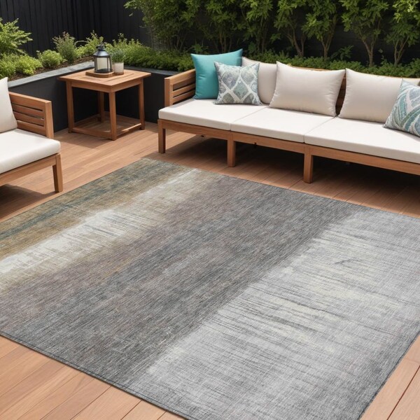 Homeroots 10' X 14' Taupe And Gray Abstract Washable Indoor Outdoor Area Rug 632070 - main