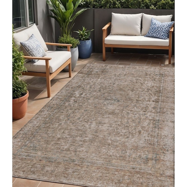 Homeroots 5' X 8' Brown And Beige Abstract Washable Indoor Outdoor Area Rug 615993 - main