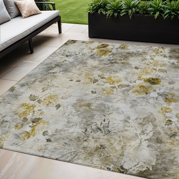 Homeroots 5' X 8' Taupe Ivory And Tan Floral Washable Indoor Outdoor Area Rug 583149 - main