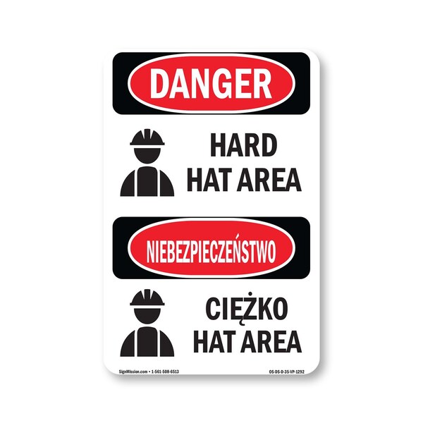 Signmission OSHA Danger Sign, Hard Hat Area Bilingual, 5in X 3.5in Decal, OS-DS-D-35-VP-1292 OS-DS-D-35-VP-1292 - main