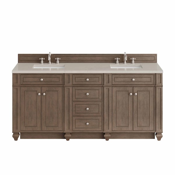 James Martin Vanities Bristol 72" Double Vanity, Whitewashed Walnut, w/ 3 CM Siberian Silestone Top 157-V72-WW-3SFR - main