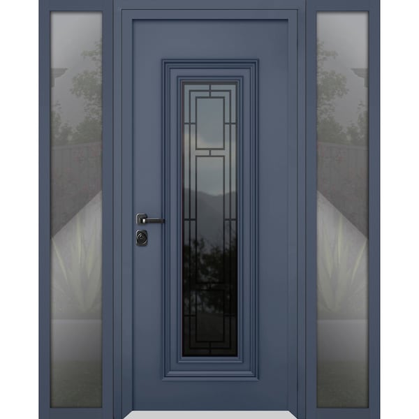Vdomdoors Steel Door Ballucio 6044 Gray Graphite 2 Side Exterior Windows Stainless Inserts Single Modern Pain BALLUCIO6044EXD-GRE-W14+36+14xH80-RH-I - main