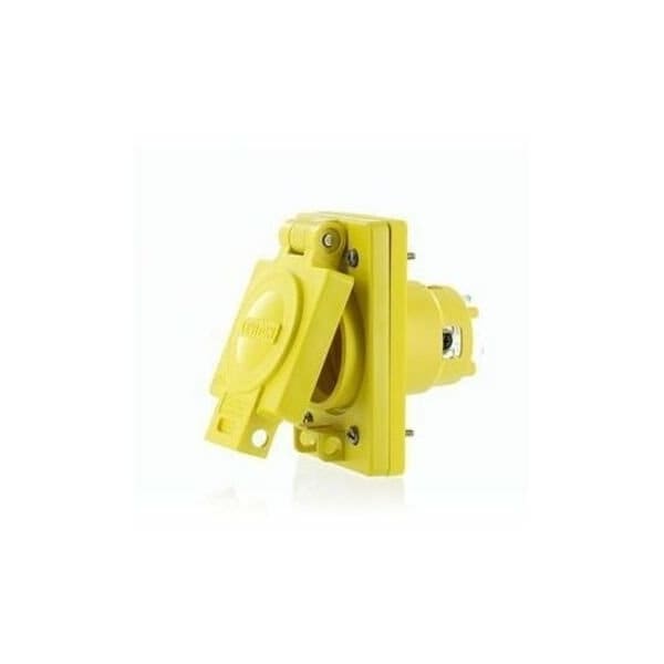 Leviton Watertight Locking Receptacle, Non-NEMA, 20 A, 125/250V AC, 3 Pole, Screw Terminals, Yellow 97W08-S - main