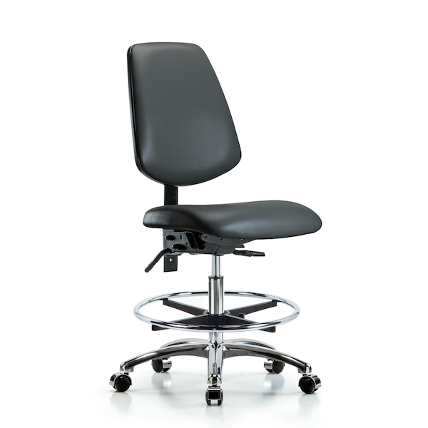 Blue Ridge Ergonomics Vinyl Chair Chrome, Med Bench, Med Back, Foot Ring, Casters, Carbon BR-VMBCH-MB-CR-T0-A0-CF-CC-8823 - main