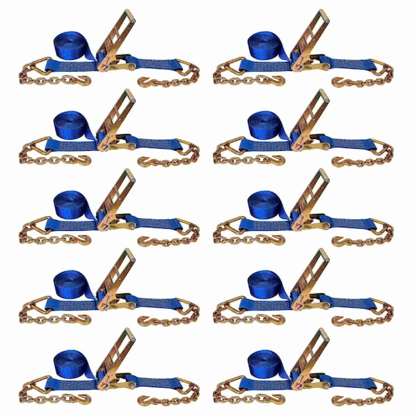 Tie 4 Safe 3'' x 30' Ratchet Strap w/ Chain Extension. WLL: 5,400 LBS Blue, 10PK RT20R-1530-F87-BU-C-10 - main