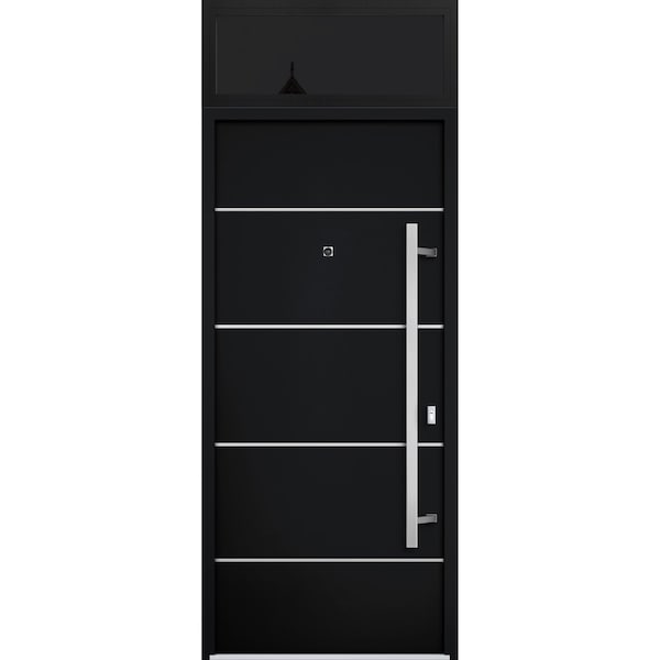 Vdomdoors Steel Door Deux 6083 Black Enamel Transom Window Sidelite Stainless Inserts Entry Door Painted W36x DEUX6083EXD-BLK-W36 x H80+16-LH-I - main