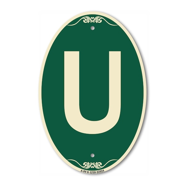 Signmission Letter U, 12 Inch X 18 Inch Architectural Oval, Heavy Gauge Aluminum A-OV-G-1218-22924 - main