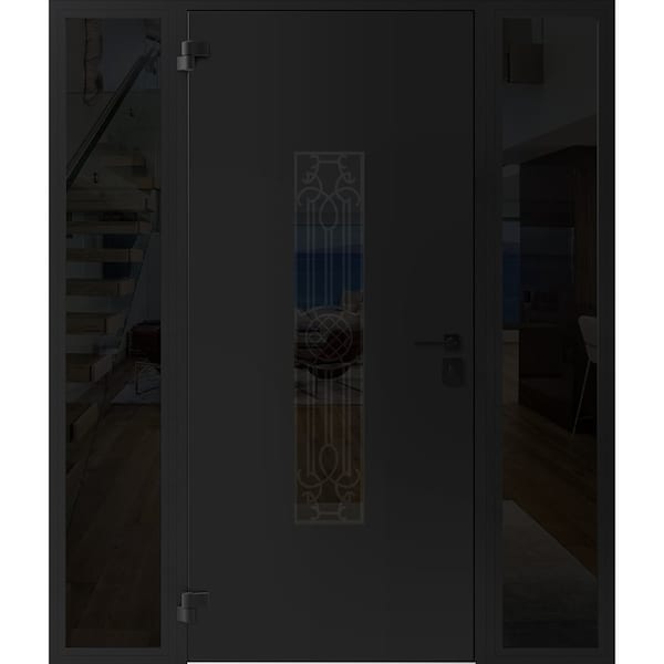 Vdomdoors Front Exterior Prehung Steel Door Ronex1477 Black Enamel 2 Sidelight Exterior Windows Sidelites RONEX1477EXD-BLK-W14+36+14xH80-RH-I - main