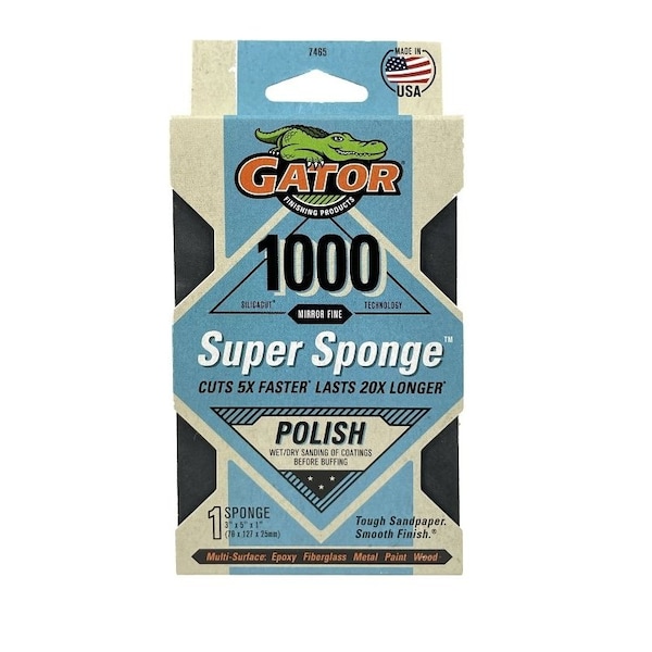 Gator Sanding Sponge, 5 in L, 3 in W, 1000 Grit, Mirror Fine, Silicon Carbide Abrasive 7465 - main