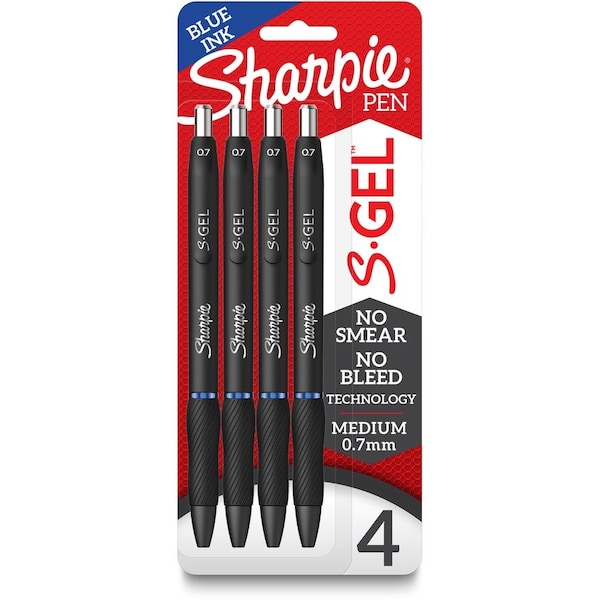 Sharpie S-Gel Pens, 0.7 mm Pen Point, Blue Ink, Gel-based, Black Barrel, 6PK 2096172 - main