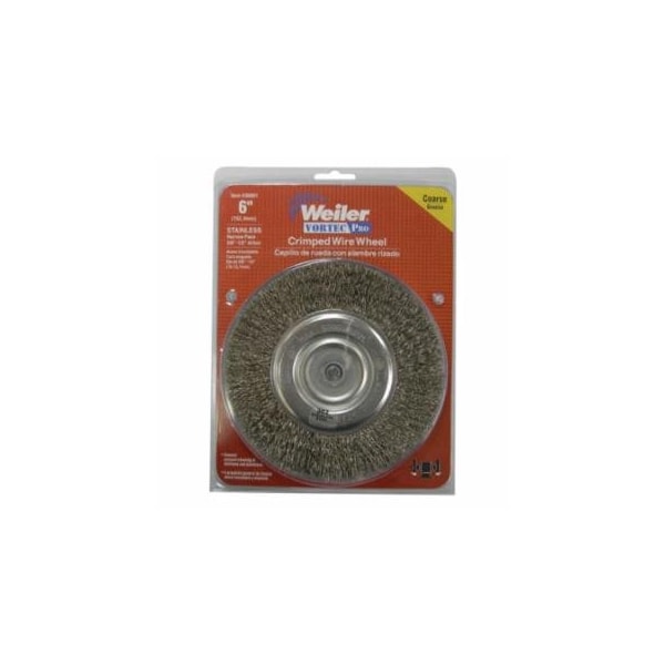 Weiler Crimped Wire Wheel, 6 in D, .014 Stainless Steel, 6,000 RPM, Retail Pk 804-36001 - main