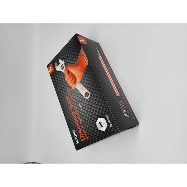 Kog Orange Diamond Grip Nitrile Gloves, L, 100PK BRG24LO - main