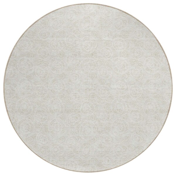 Homeroots 8' Ivory And Beige Round Geometric Washable Indoor Outdoor Area Rug 583362 - main