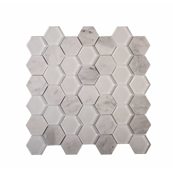 Apollo Tile 12x12 Bianco Carrara, Glass Marble Polished Floor and Wall Mosaic Tile 4.92 sqft/case, 5PK APLBL8803CAA - main