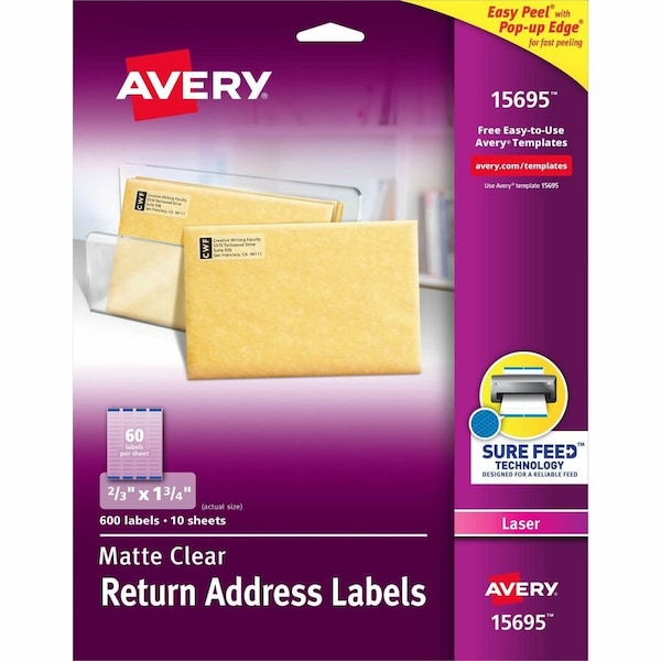 Avery Avery Easy Peel Laser Mailing Labels, 2/3 x 1-3/4, Clear, 600/Pack 15695 - main