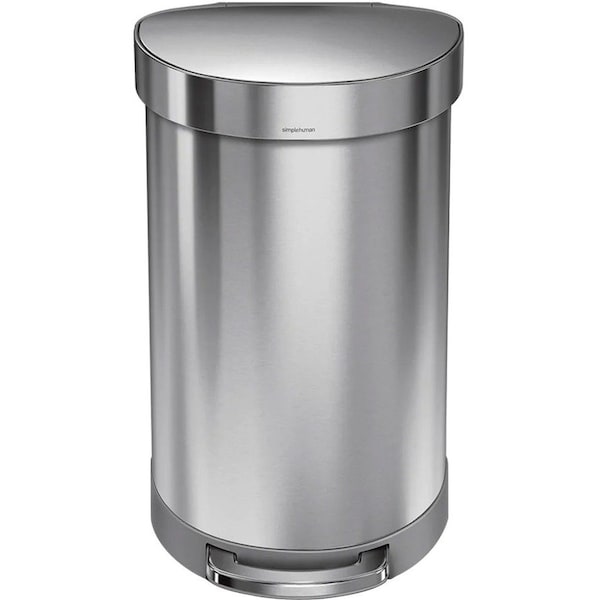 Simplehuman 12 gal Round Step-On Can, Brushed, Stainless Steel, 15.7 in CW2030 - main