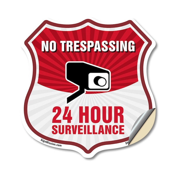 Signmission No Trespassing Shield Sign 24 Hour Surve, 12 Inch X 12 Inch, Vinyl Decal SHI-D-12-419 - main