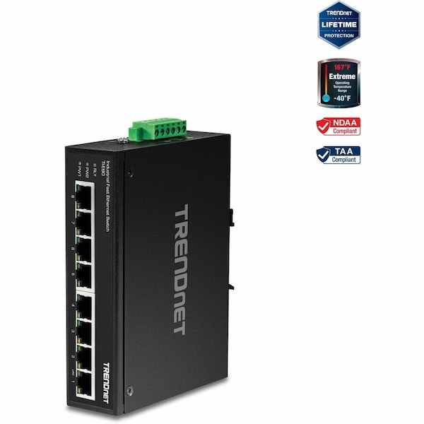 Trendnet 8-Port Industrial Fast Ethernet Din-Rail Switch 1.6Gbps Switching TI-E80 - main