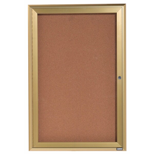 Aarco Enclosed Bulletin Board w/ Al Waterfall Style Frame, Gold, 36''Hx24''W WFC3624G - main