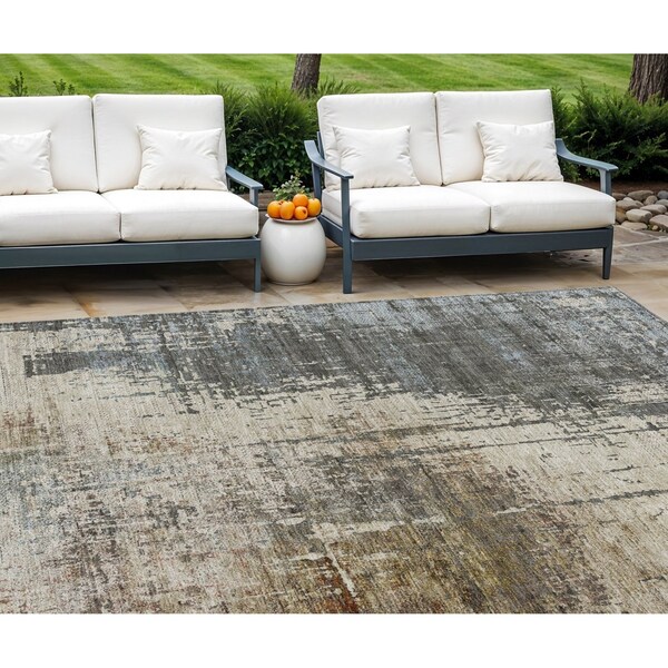 Homeroots 8' X 10' Beige Brown And Gray Abstract Washable Indoor Outdoor Area Rug 587317 - main
