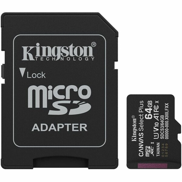 Kingston 64GB microSDXC Canvas Select Plus Gen3 100MB/s A1 Card + Adapter SDCS3/64GB - main