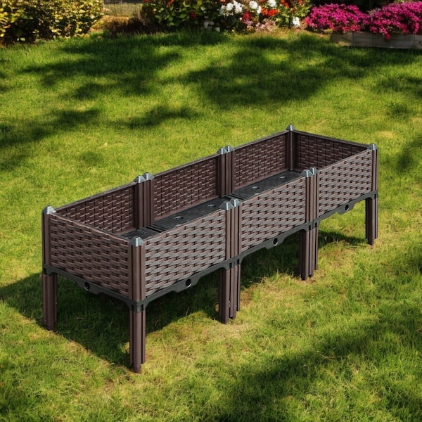 Homeroots 47" X 16" Dark Brown Heavy Duty Plastic Rectangular Self Watering Raised Garden Bed 569541 - main