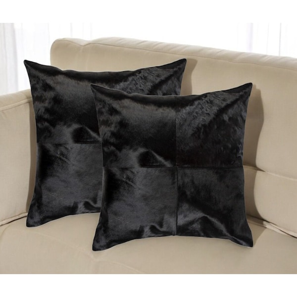 Homeroots Set of Two 18" Black Cowhide Throw Pillows, 2PK 544598 - main