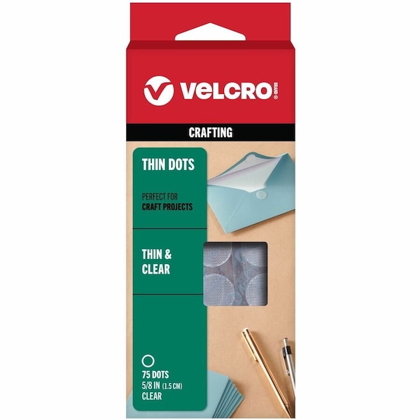 Velcro Brand reg Brand Thin Clear Fasteners, 58in Circles, Clear, 75ct, Clear, 75PK VEK91302 - main