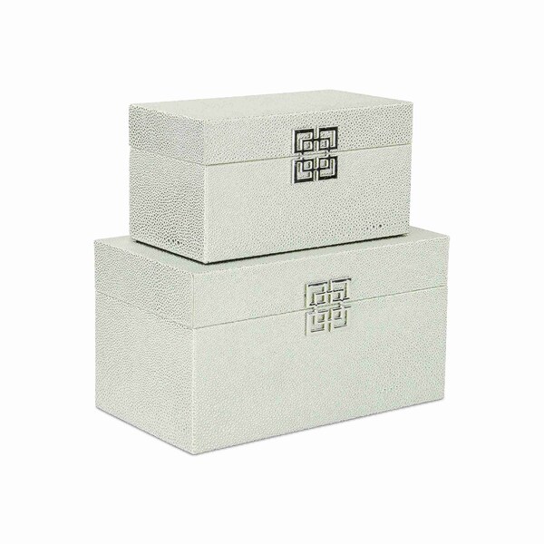 Homeroots Set of Two Silver And White Wood And Shagreen Box With Lid, 2PK 489360 - main