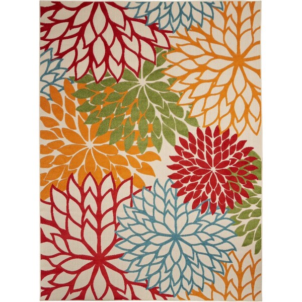 Homeroots 8' X 11' Green Orange Red And Blue Floral Indoor Outdoor Area Rug 546698 - main