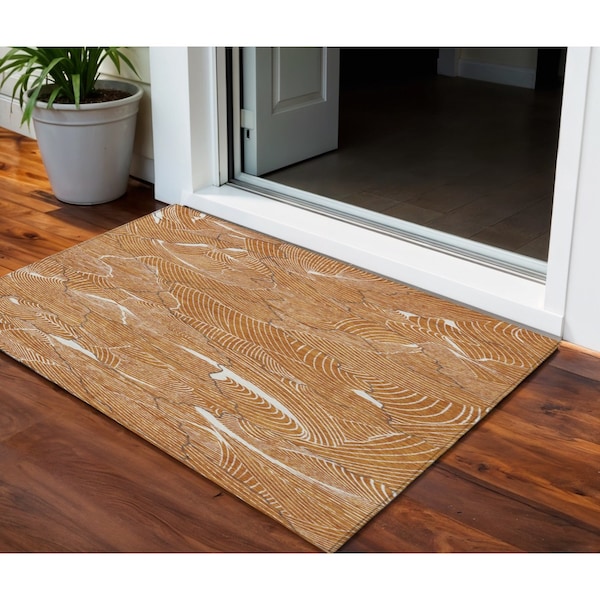 Homeroots 3' X 5' Copper Brown And Ivory Abstract Washable Indoor Outdoor Area Rug 601086 - main