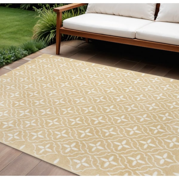 Homeroots 8' X 10' Beige And Ivory Geometric Indoor Outdoor Area Rug 573063 - main