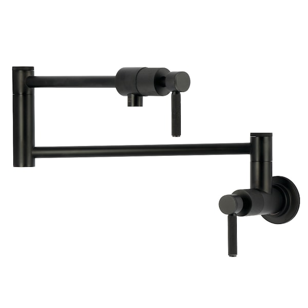 Kingston Brass Wall Mount Pot Filler Faucet with Knurled Handle, Matte Black KS4100KNL - main