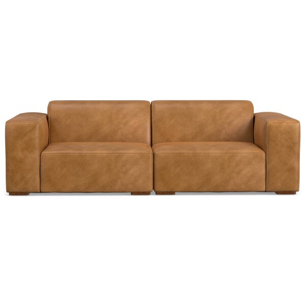 Homeroots 88" Sienna Leather Modular Sofa With Brown Legs 641024 - main