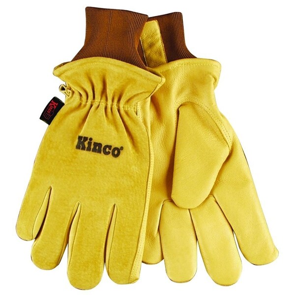 Heatkeep Protective Gloves, Men's, M, 13 in L, Keystone Thumb, Knit Wrist Cuff, Pigskin Leather, Gold 94HK-M - main