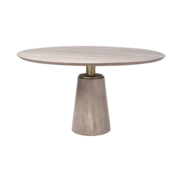Homeroots 54" Brown And Gold Rounded Solid Wood And Metal Pedestal Base Dining Table 380485 - main