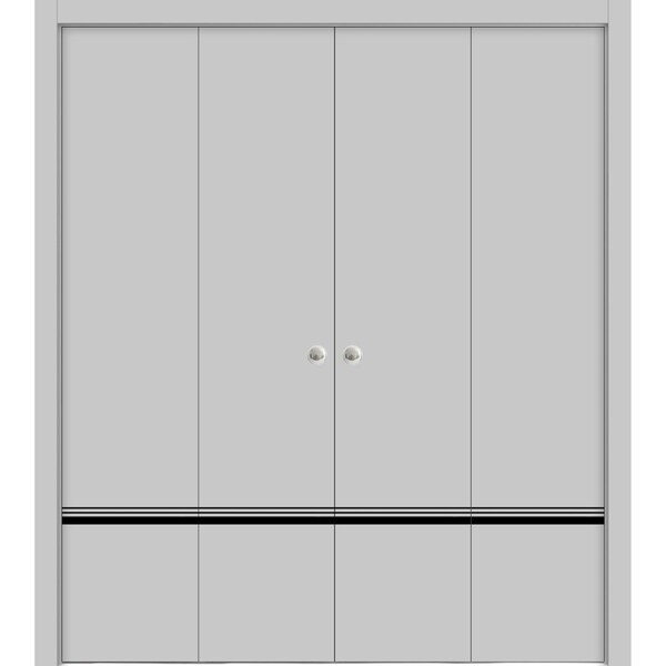 Sartodoors Sliding Closet Double Bi-fold Doors, Planum 0012 Matte Grey and Aluminum Strips, Sturdy Tracks Mold PLANUM0012DBF-GRE-72 x 96 (4* 18x96) - main