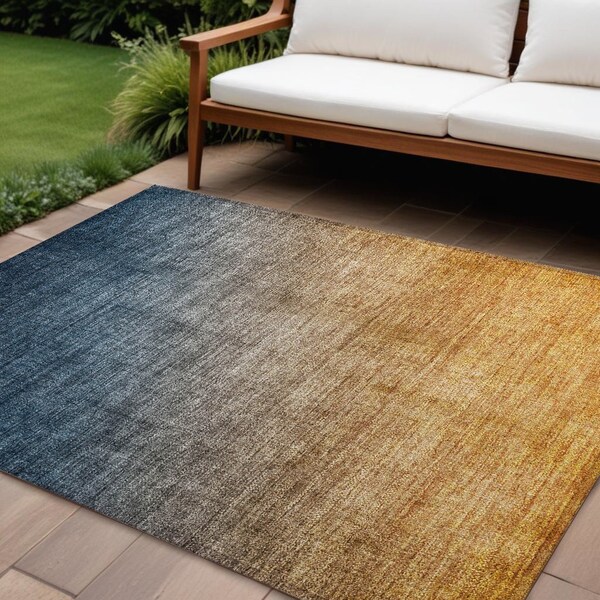 Homeroots 8' X 10' Gold Ombre Washable Indoor Outdoor Area Rug 563715 - main