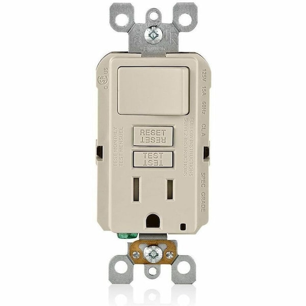 Leviton Self-Test GFCI Receptacle, Combination with Switch 15 Amp, 125 Volt, 5-15R NEMA GFSW1-T - main