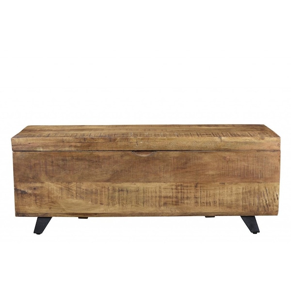 Homeroots 46in Brown and Black Distressed Solid Wood Storage Bench with Flip Top 489211 - main