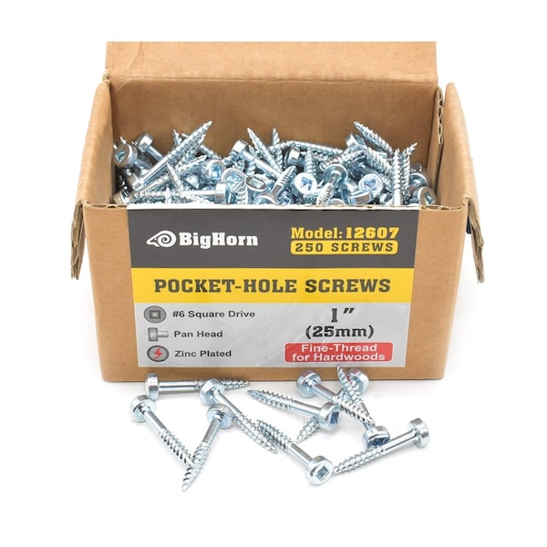 Big Horn Wood Screw, #6, 1 in, Stainless Steel Pan Head Square