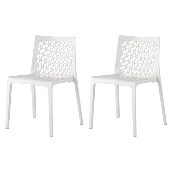 Homeroots Set of Two White Heavy Duty Plastic Outdoor Stacking Dining Chairs, 2PK 565270 - main